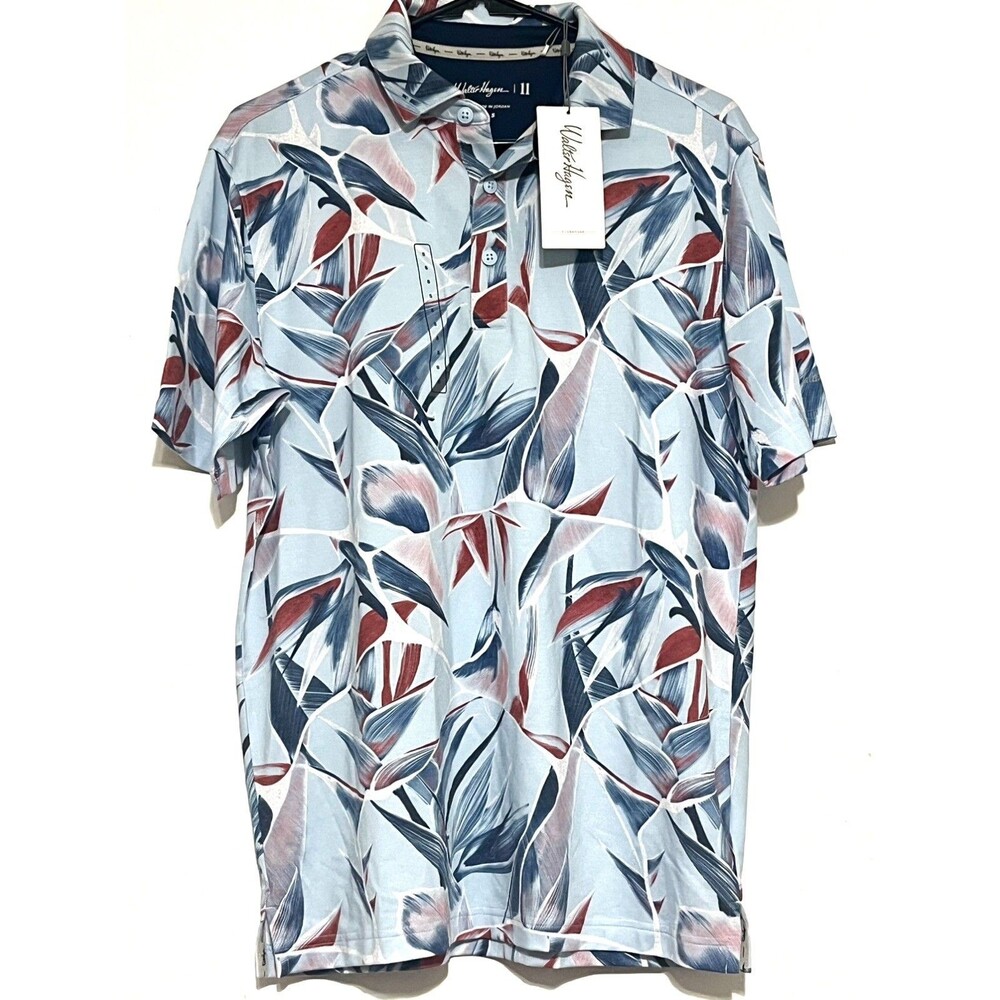 Walter Hagen  Men’s Golf Polo Soft Blue Airbrush Birds Premium Size Small New